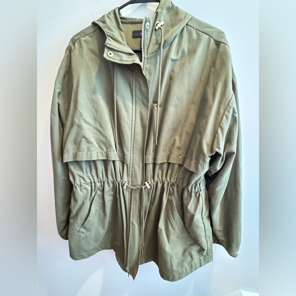 Olive Green Drawstring Waist Utility Jacket